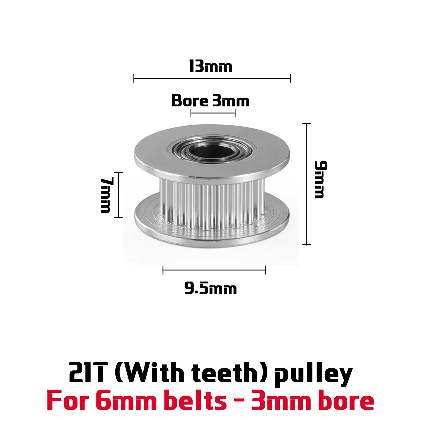 1.5GT 21 / 26 Teeth Pulley For 6mm 9mm Timing Belt For 3D Printers