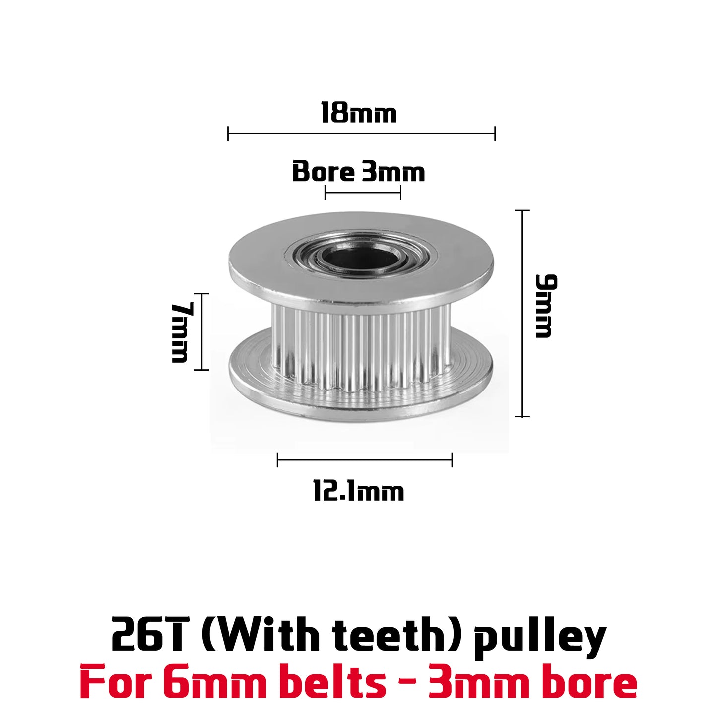 1.5GT 21 / 26 Teeth Pulley For 6mm 9mm Timing Belt For 3D Printers