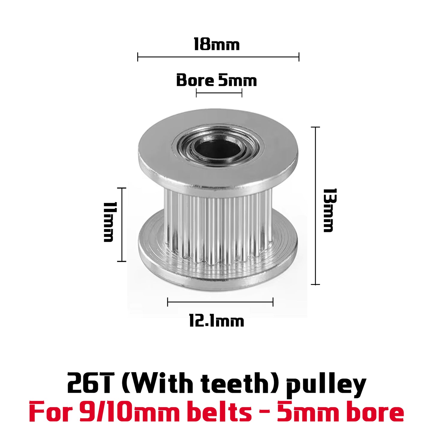1.5GT 21 / 26 Teeth Pulley For 6mm 9mm Timing Belt For 3D Printers